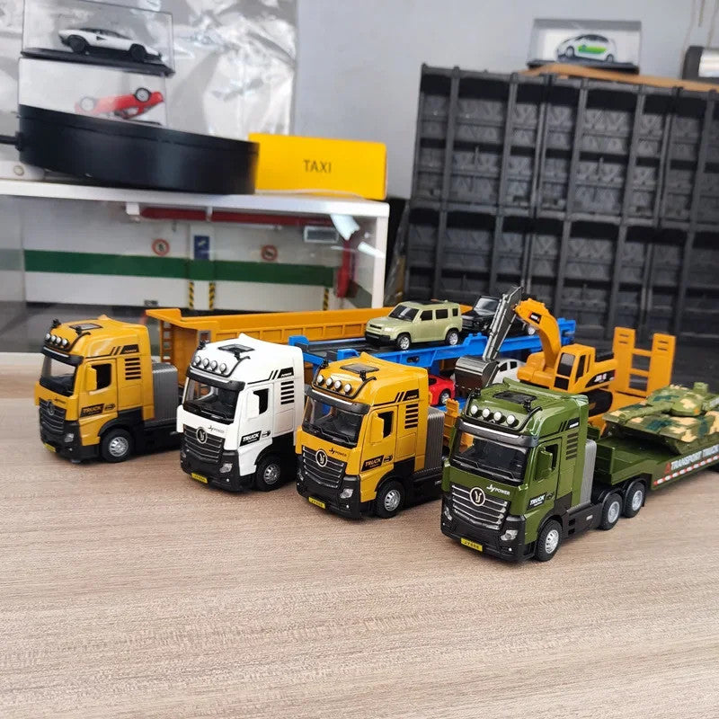 1/50 Scale Alloy Engineering Vehicle Model Set Diecast Excavator Transporter Car