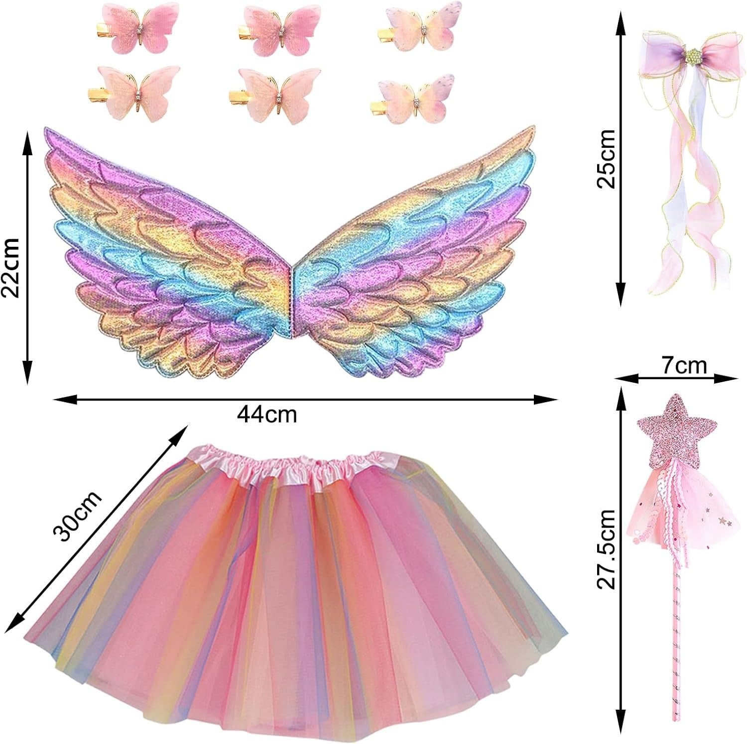 10 Pcs Fairy Costume Set for Girls, Kids Wings Costume Set, Butterfly Tutu Skirt
