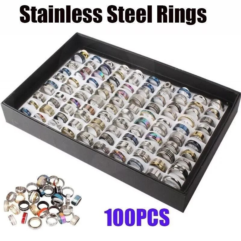 100Pcs/Lots Stainless Steel Rings Fashion Jewelry Party Gift Wedding Rings Style