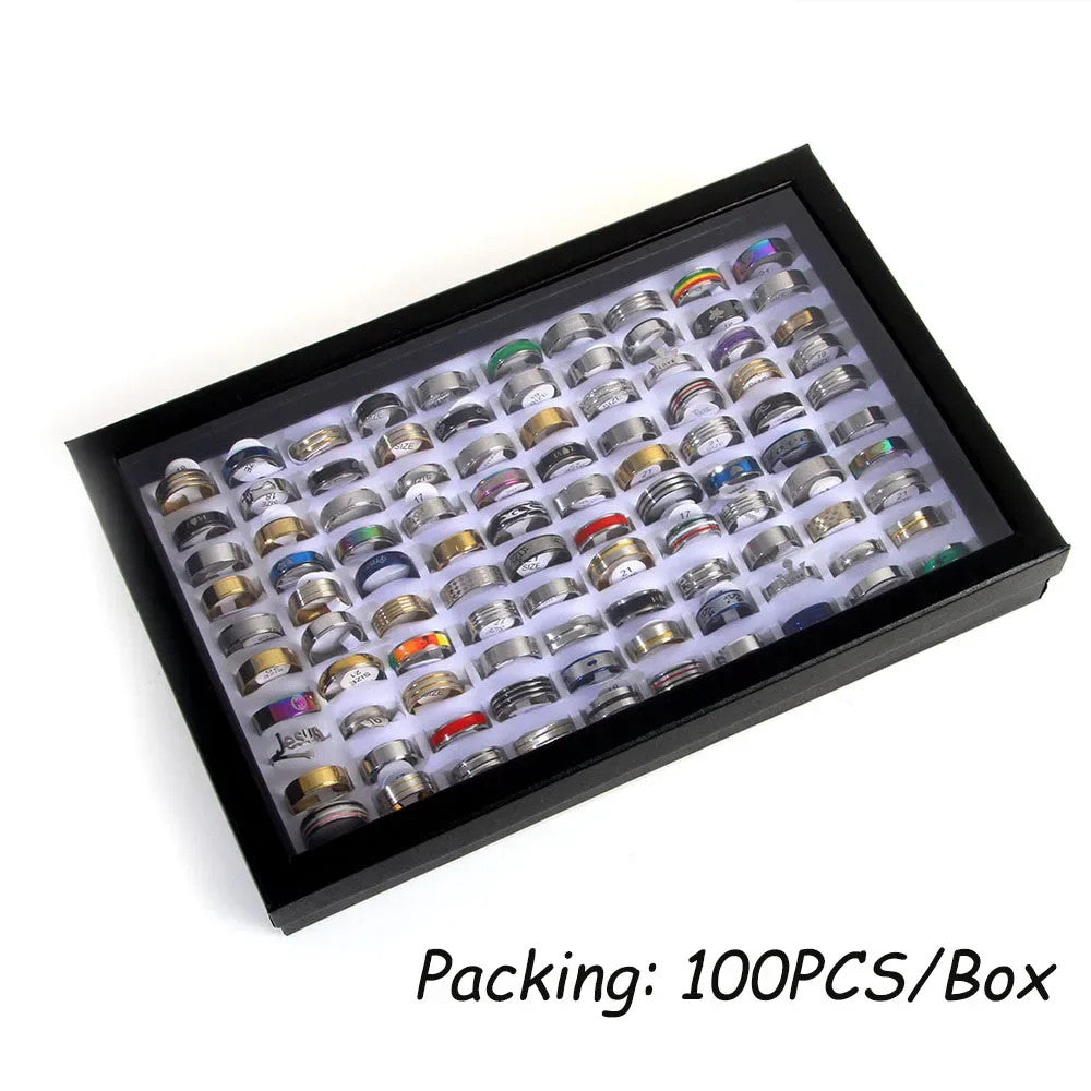 100Pcs/Lots Stainless Steel Rings Fashion Jewelry Party Gift Wedding Rings Style