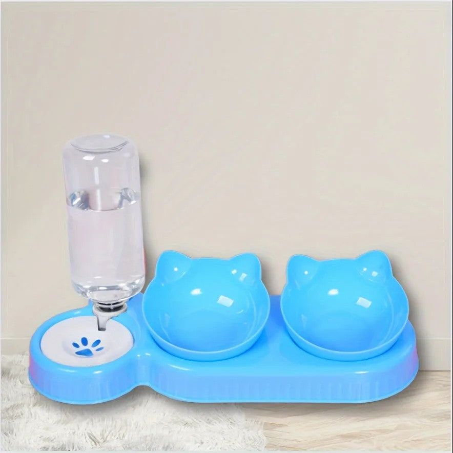 1 Tilt Pet Bowl Set with Gravity Water Bottle for Neck Protection 3 in 1 Design