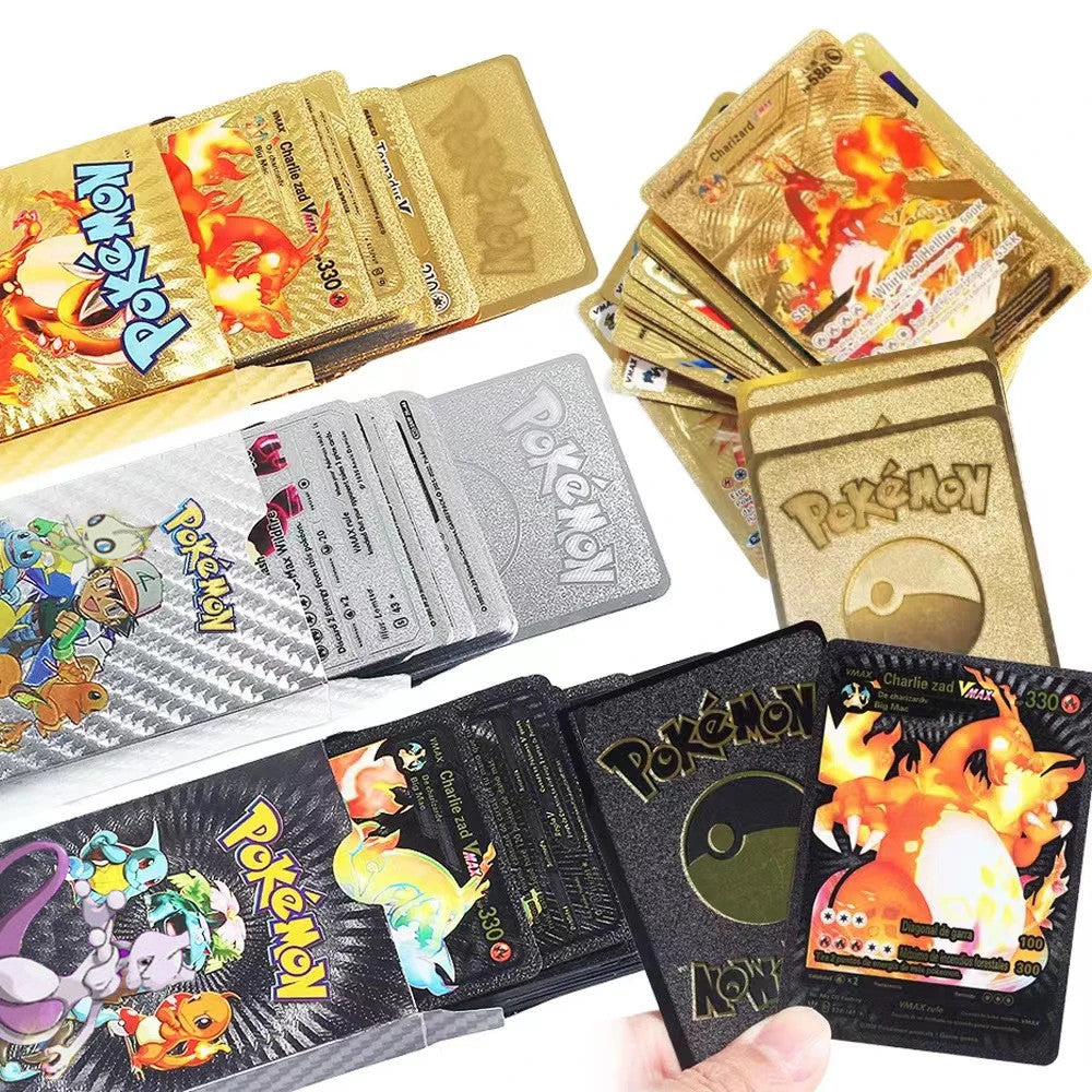 55PCS Pokemon Gold Foil Colorful Card Charizard Pikachu Arceus Silver Rainbow