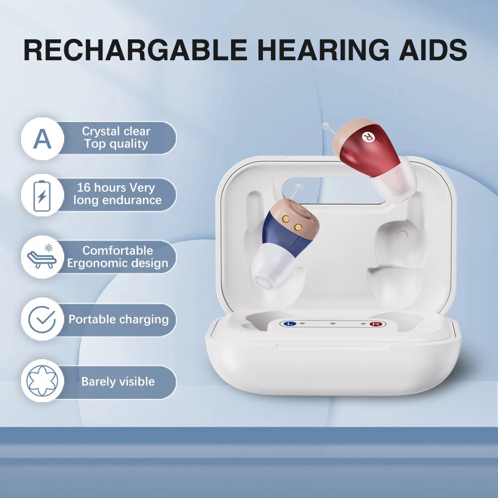 1 Pair Mini Hearing Aids Rechargable in Ear Hearing Amplifier Sound Enhancer
