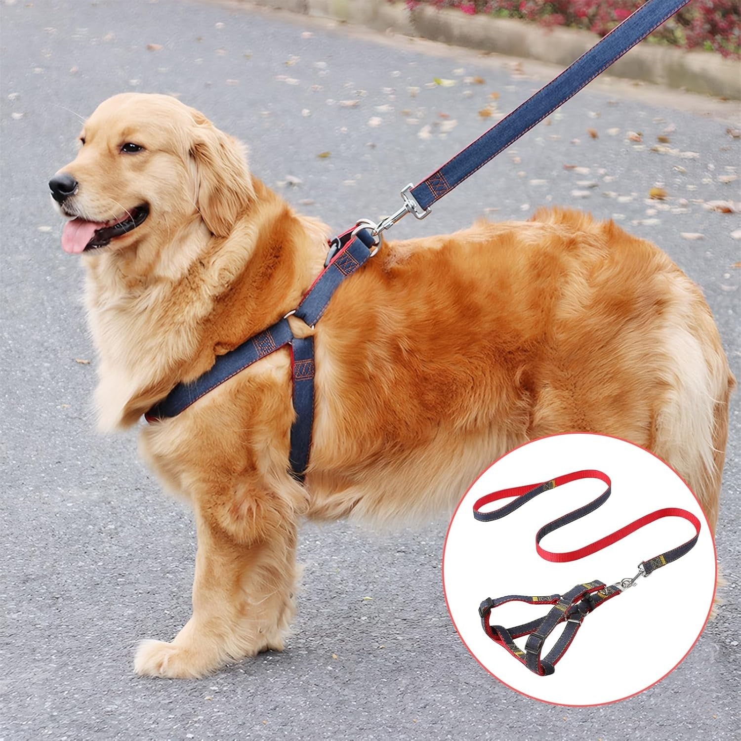1 Pcs Pet Denim Vest Lead, Dog Lead Anti-Tangling Clips with 1 PCS LED Pendant