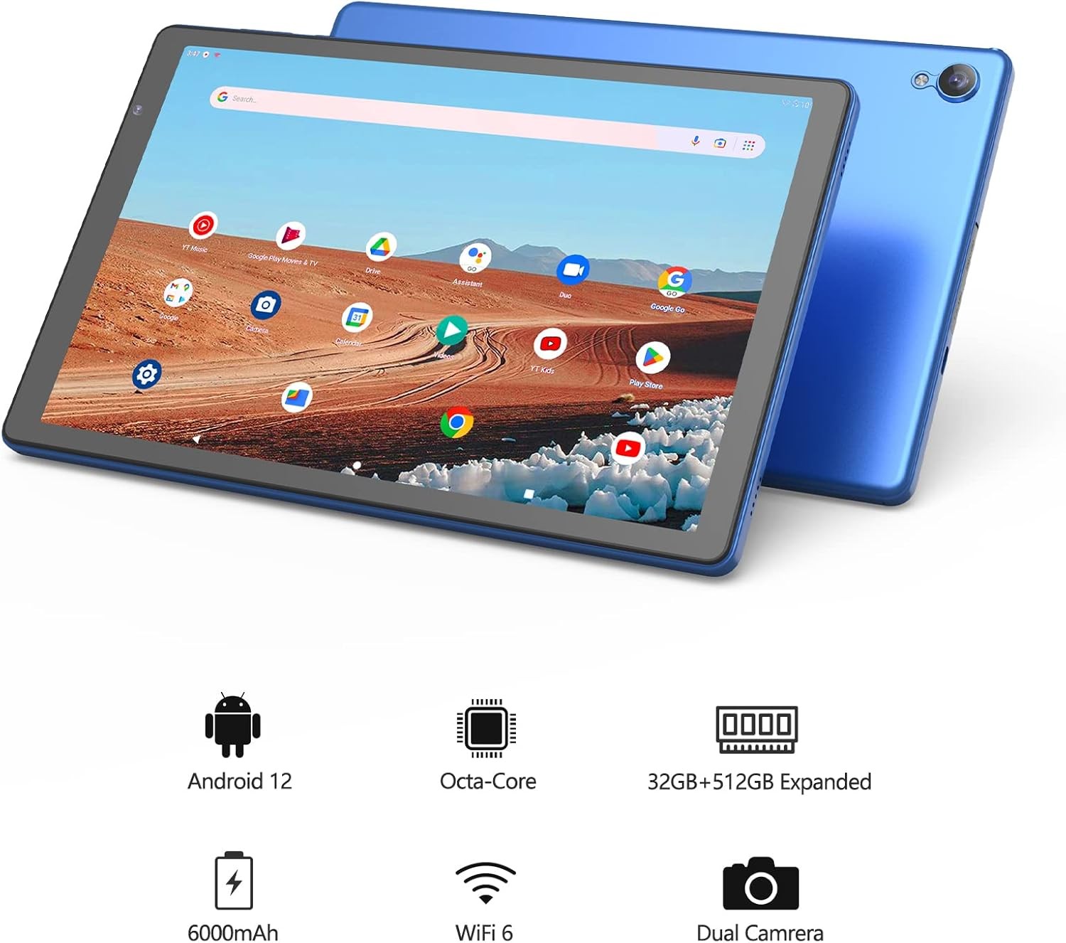 10 Inch Android 12 Tablet,2Gb RAM, 32GB ROM, 6000Mah, Expand to 512GB, Quad Core