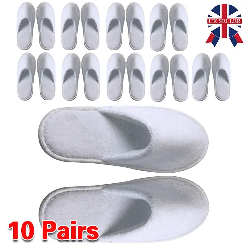10 Pairs Spa Hotel Guest Slippers Toe Towelling Disposable Terry Style New