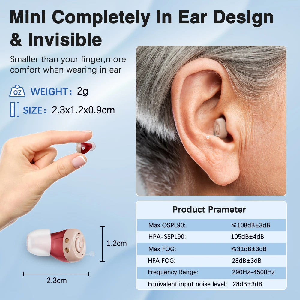 1 Pair Mini Hearing Aids Rechargable in Ear Hearing Amplifier Sound Enhancer