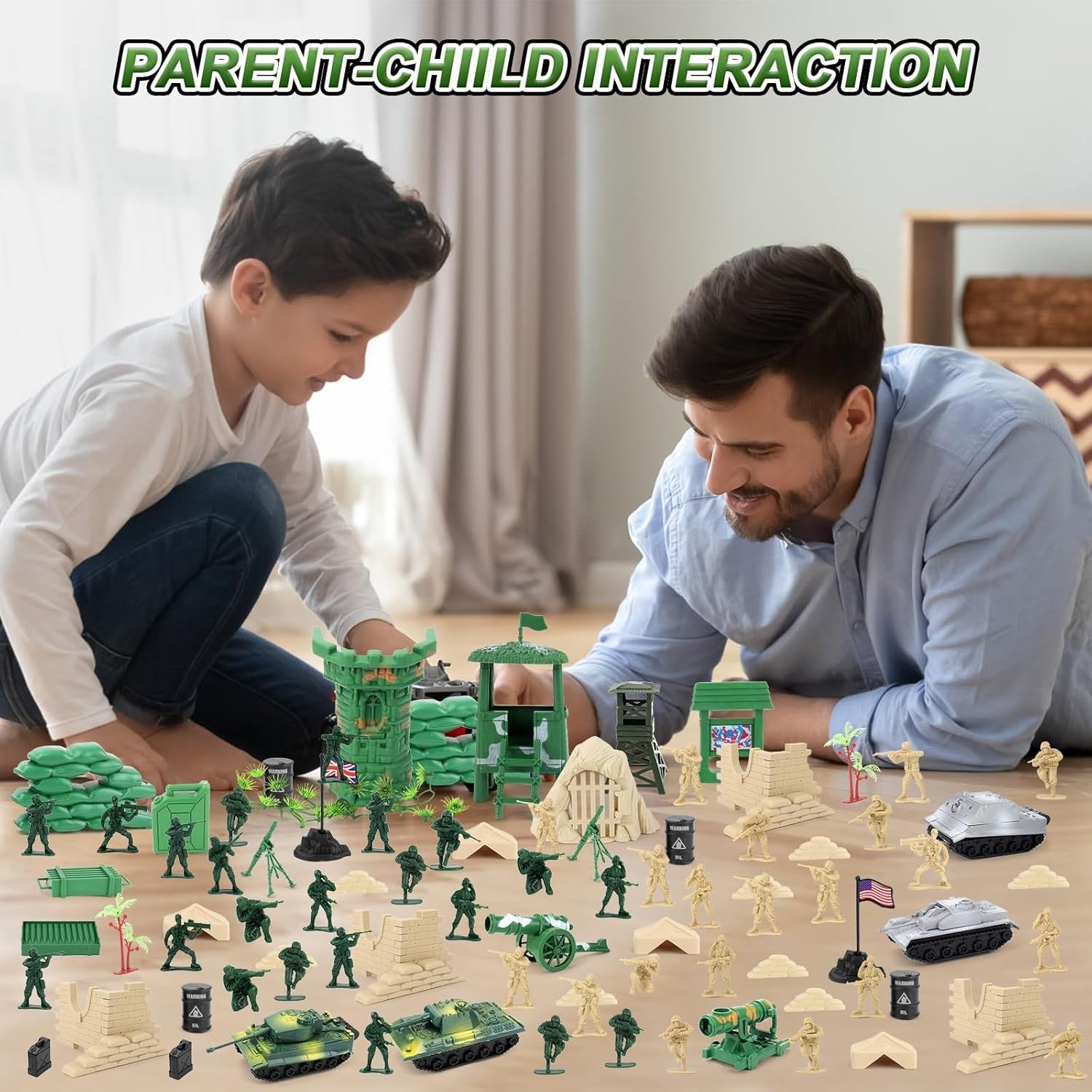 100 Piece Military Play Set with Toy Soldiers; Military Figures; Tanks; Planes