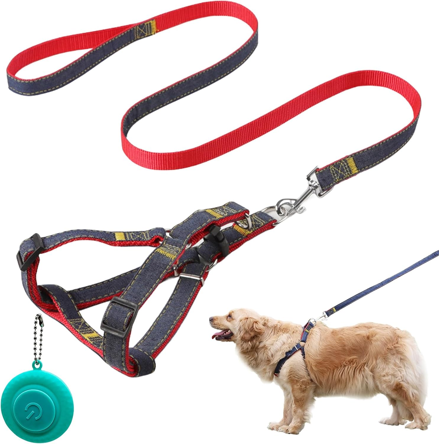 1 Pcs Pet Denim Vest Lead, Dog Lead Anti-Tangling Clips with 1 PCS LED Pendant