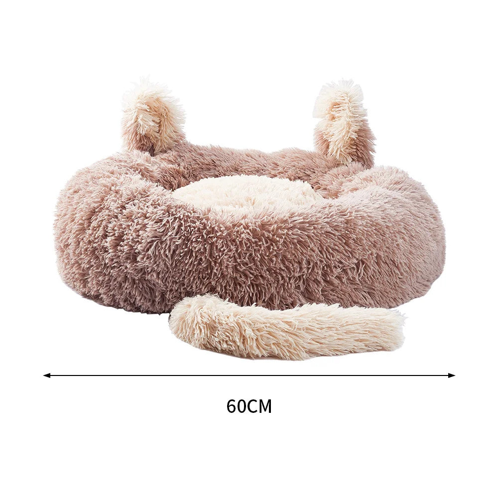 Light Brown 60Cm round Plush Pet Dog Cat Bed with Cute Ears