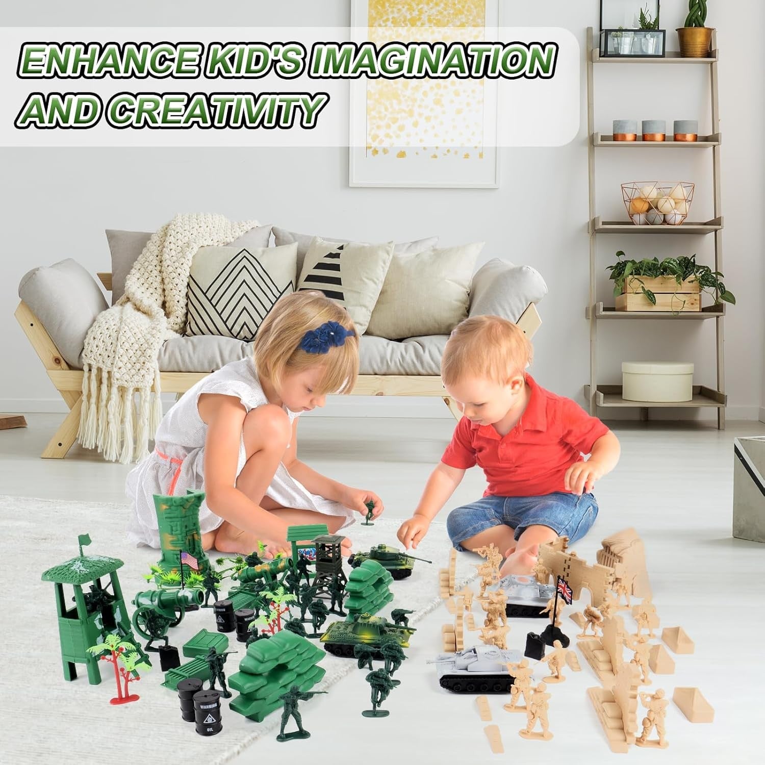 100 Piece Military Play Set with Toy Soldiers; Military Figures; Tanks; Planes