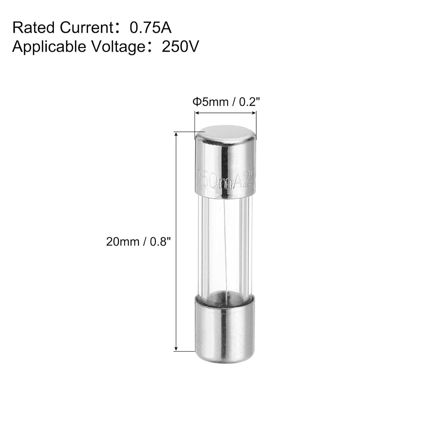 0.75A 250V Glass Fuse 5X20Mm Time Delay Fuse UL Listed Slow Blow Fuse Pack of 10