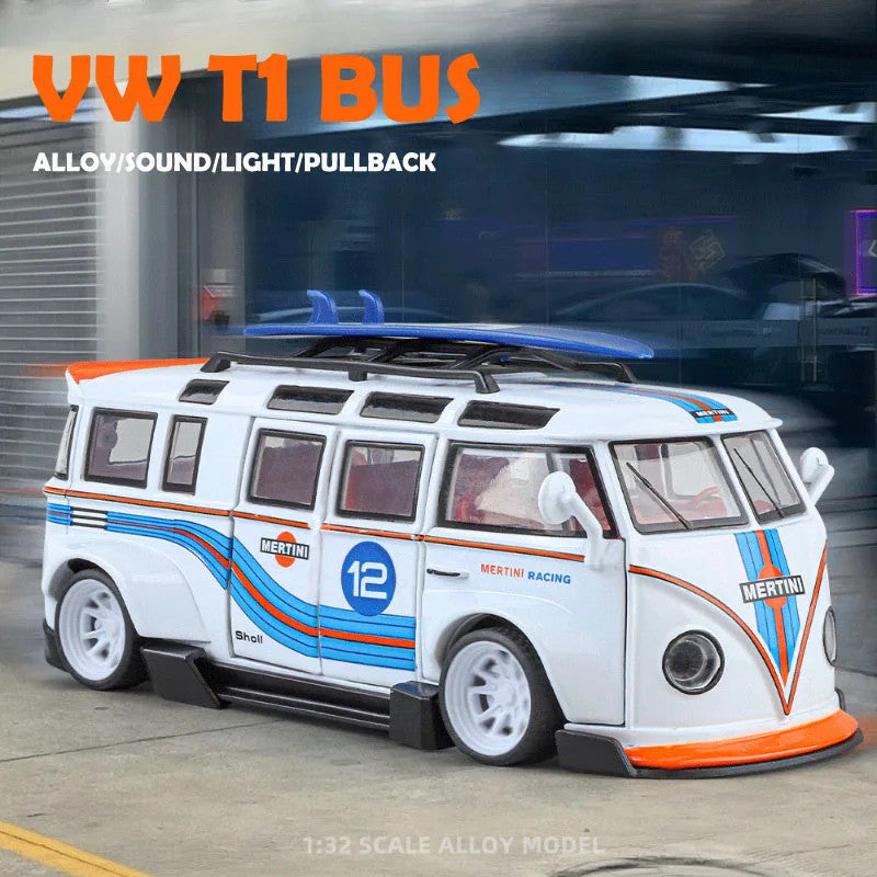 1/32 Scale Volkswagen T1 Transporter Model Sound Light Bus Toy Vehicle