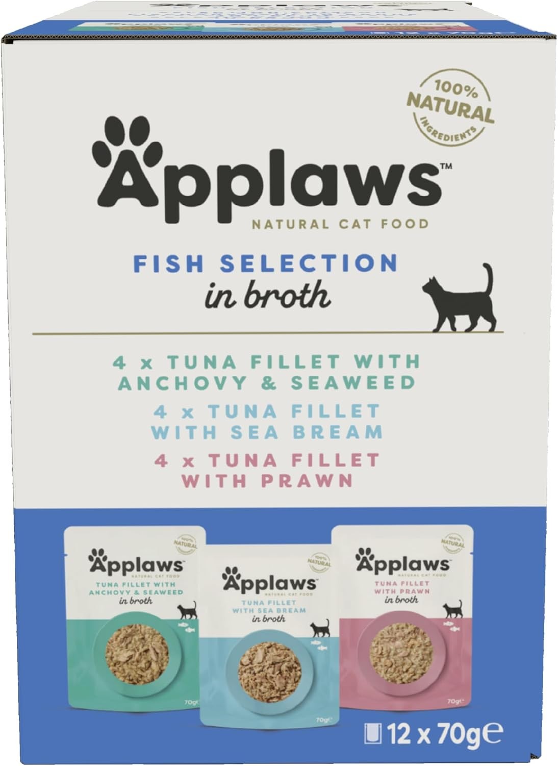 100% Natural Wet Cat Food, Pouch Multipack Tuna Selection in Broth, 70 G (12 X 7