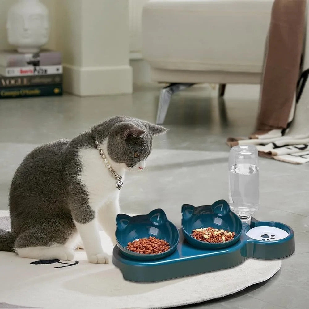 1 Tilt Pet Bowl Set with Gravity Water Bottle for Neck Protection 3 in 1 Design