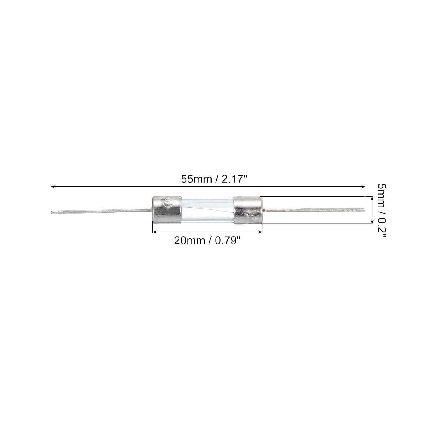 10Pcs Glass Tube Fuses, Axial-With Lead Wire 5X20Mm 2A 250V for Repairing (F2A)
