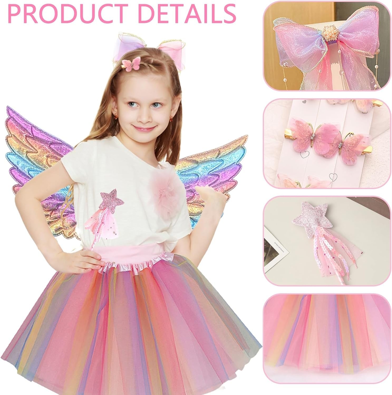10 Pcs Fairy Costume Set for Girls, Kids Wings Costume Set, Butterfly Tutu Skirt