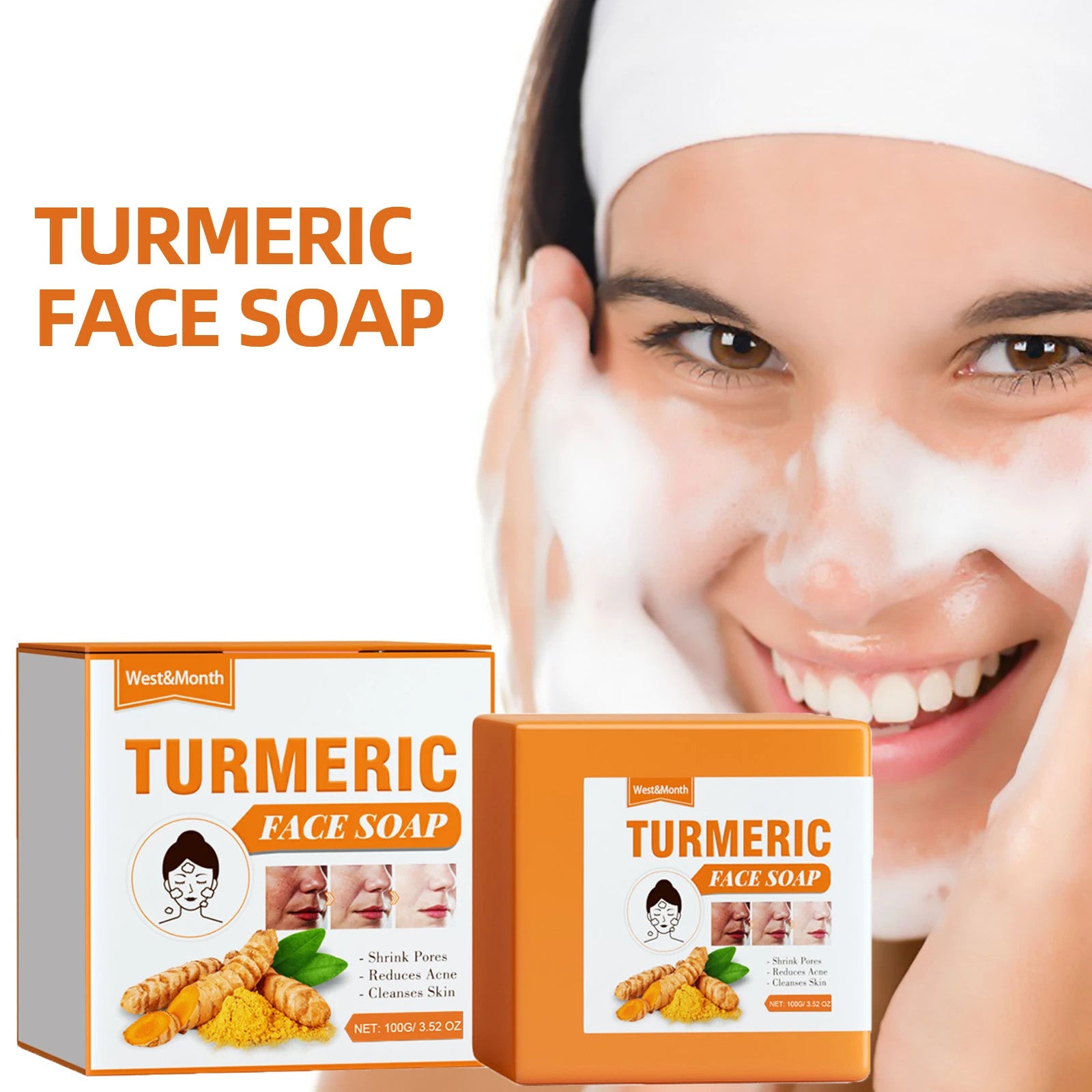 100G  Turmeric Facial Soap Deep Moisturize Exfoliator Oil Control Nourish Face