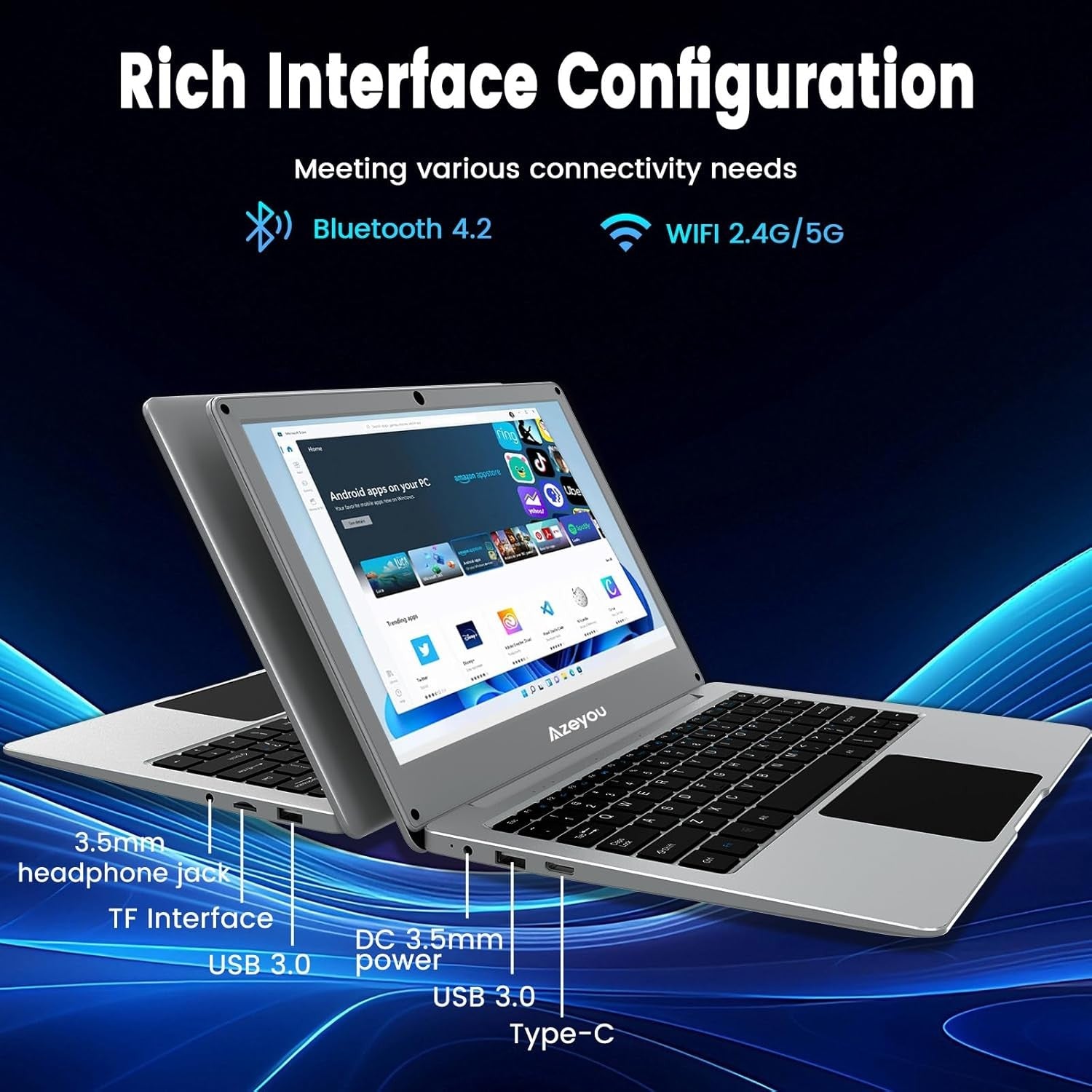 11.6 Inch Laptop 4GB DDR4 RAM 128GB eMMC Storage Celeron N4020C Processor, HD+