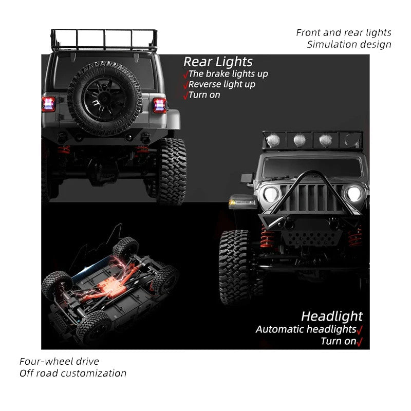 1/12 RC Car 4WD Jeep Model 2.4G Remote Control LED Light 4X4 off Road 4WD