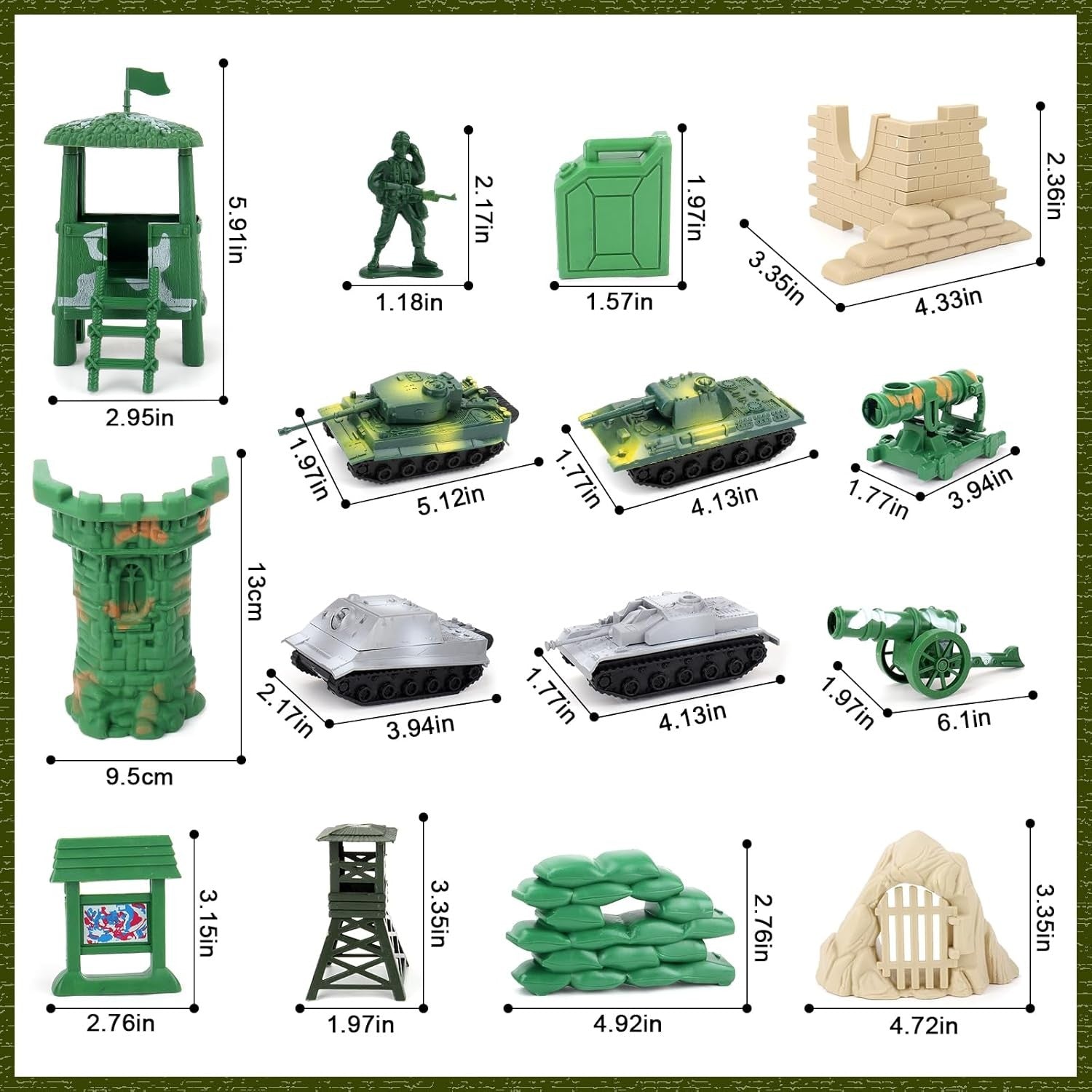 100 Piece Military Play Set with Toy Soldiers; Military Figures; Tanks; Planes