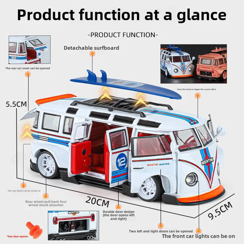 1/32 Scale Volkswagen T1 Transporter Model Sound Light Bus Toy Vehicle