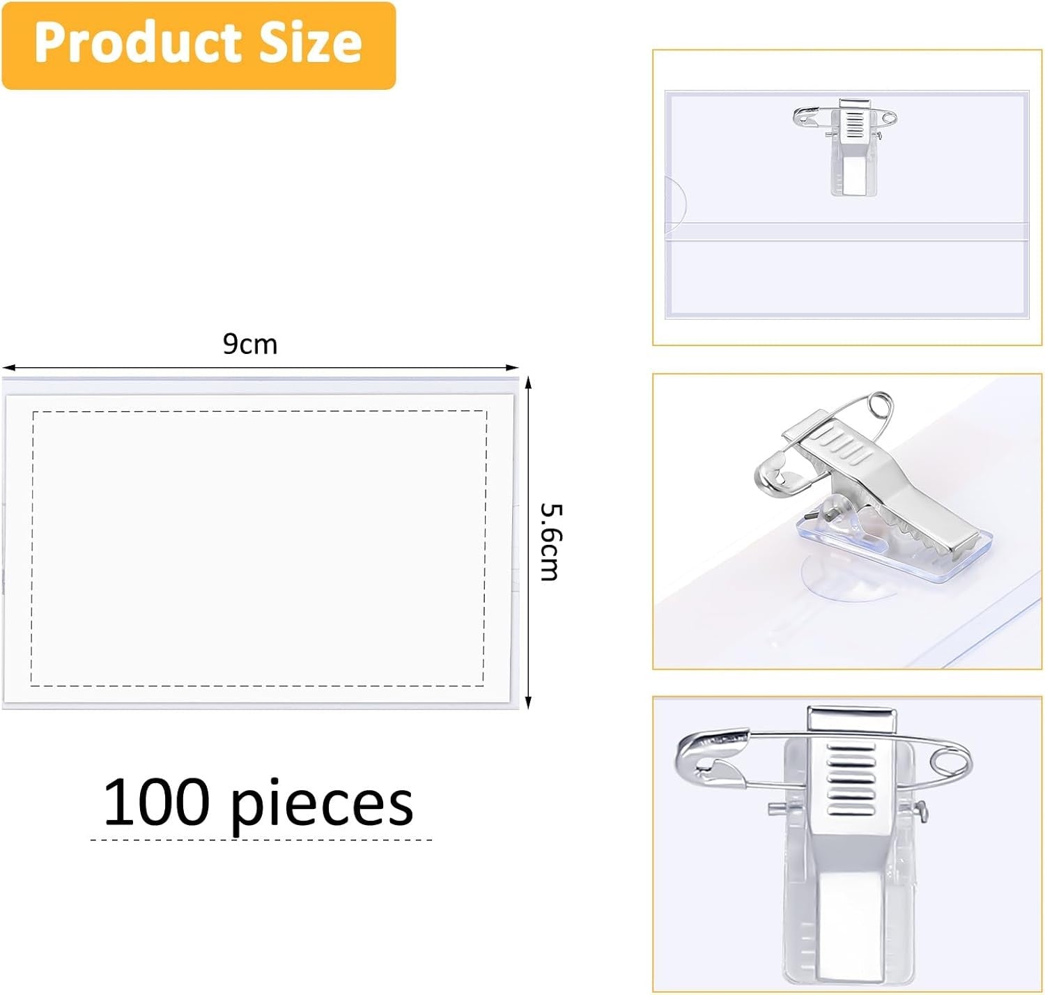 100 Pcs Badge Holders with Clip and Pin Waterproof Plastic Horizontal Card Hold