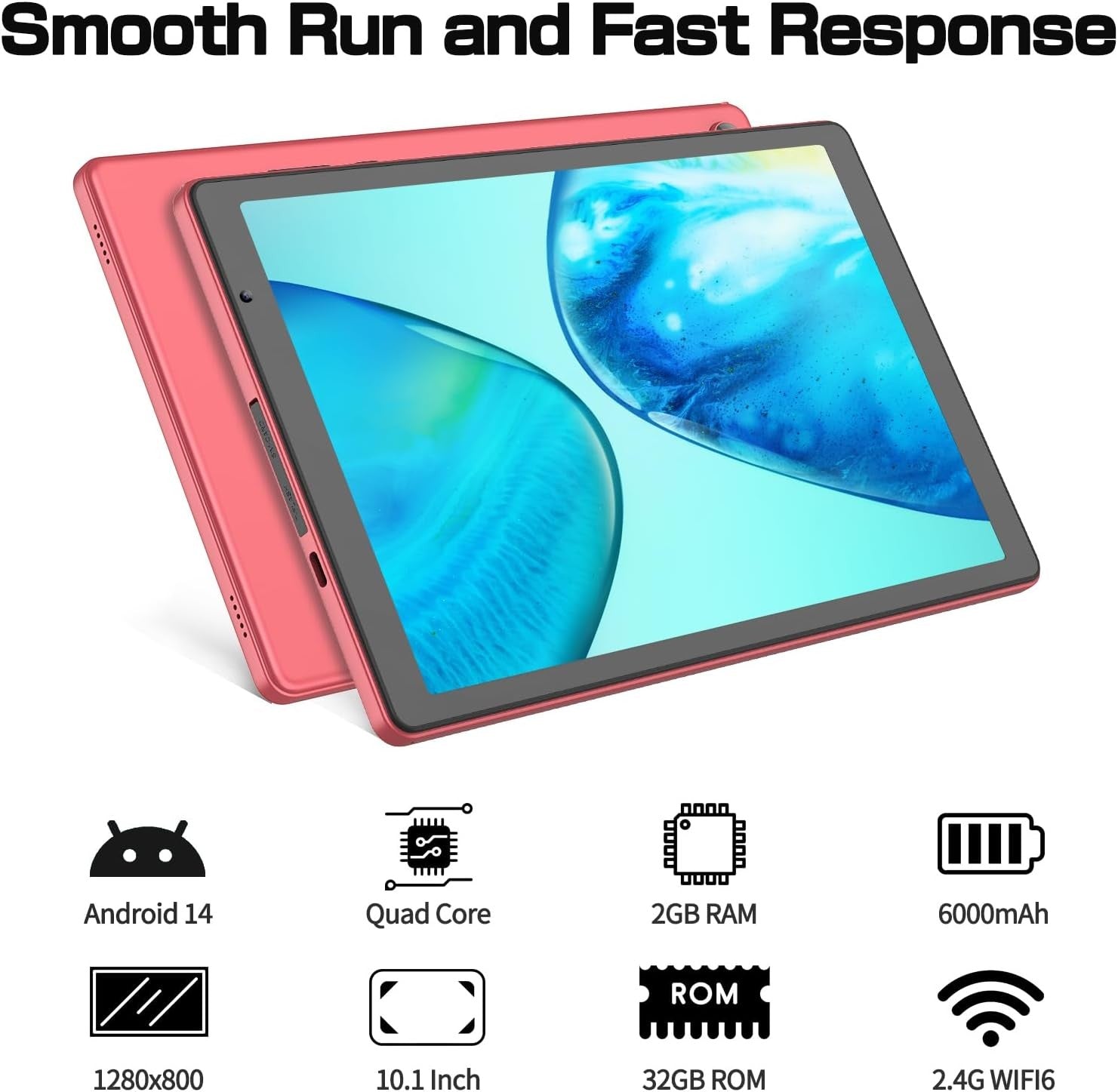 10 Inch Android 14 Tablet 32GB ROM 6000Mah, Expand to 1024GB Quad Core Processor