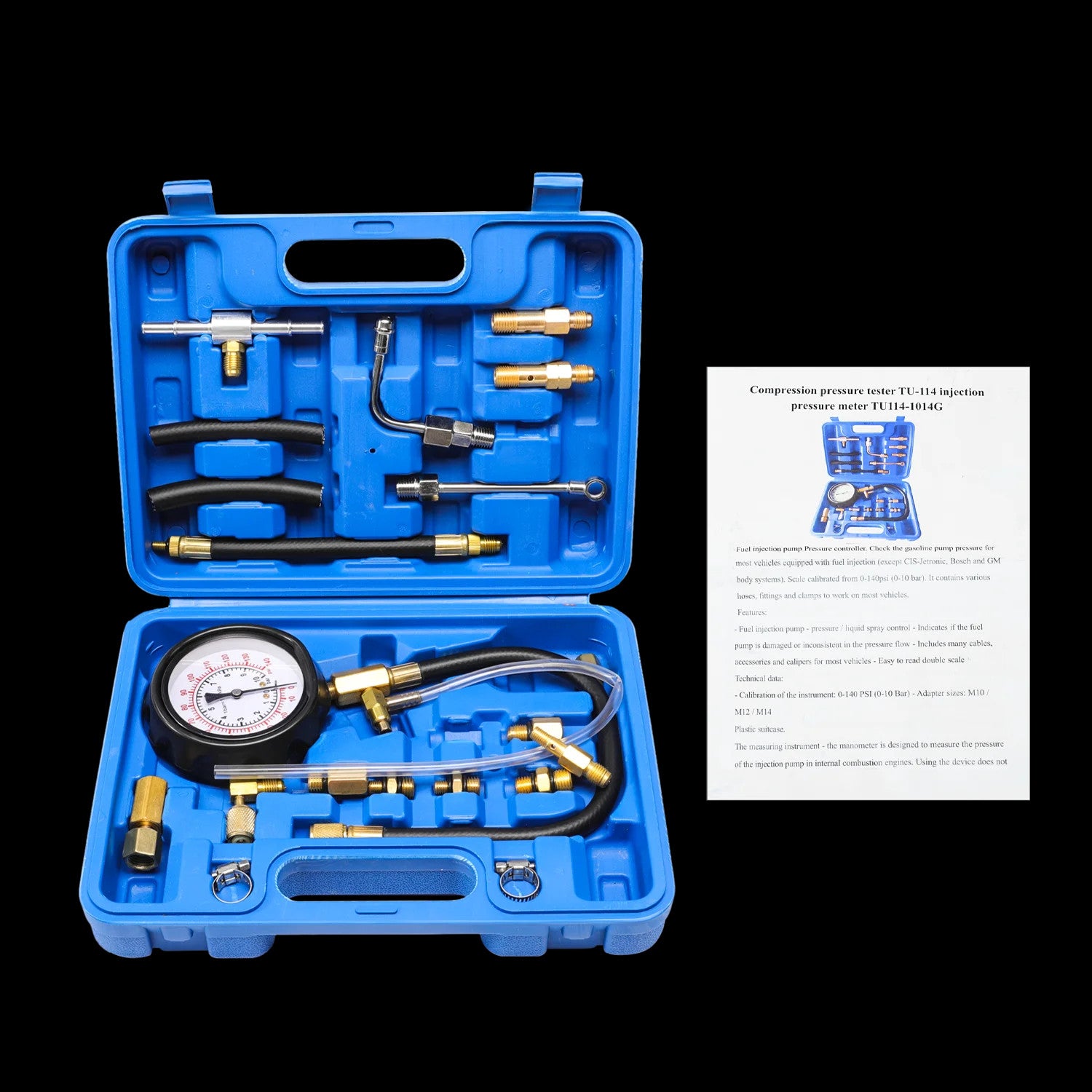 0-140 PSI Fuel Pump Pressure Tester Set Petrol & Diesel Combustion Gauge Meter