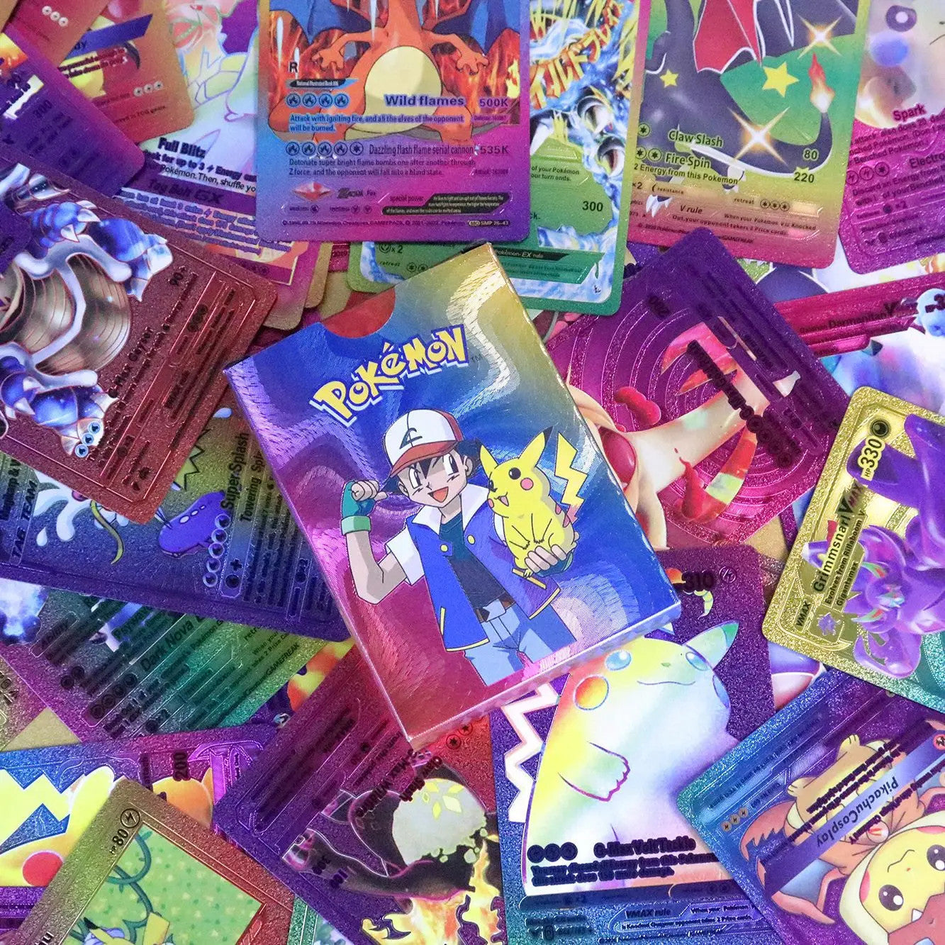 55PCS Pokemon Gold Foil Colorful Card Charizard Pikachu Arceus Silver Rainbow