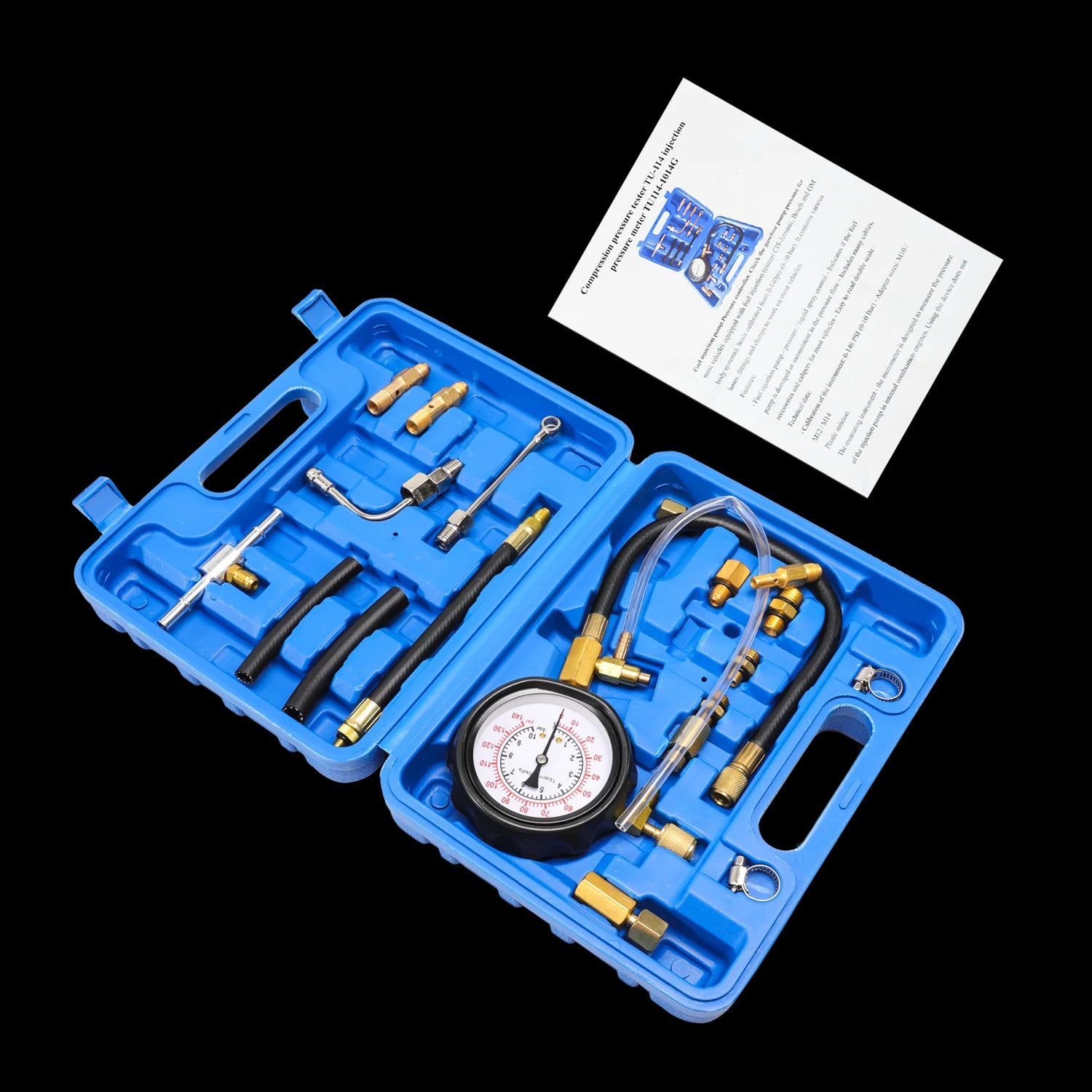 0-140 PSI Fuel Pump Pressure Tester Set Petrol & Diesel Combustion Gauge Meter