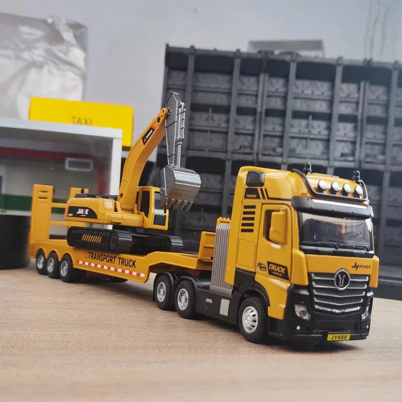 1/50 Scale Alloy Engineering Vehicle Model Set Diecast Excavator Transporter Car