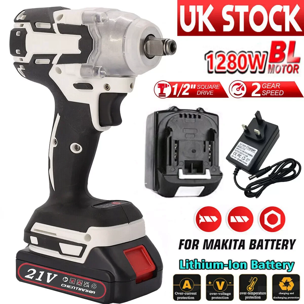 1000Nm Brushless Cordless Electric Impact Wrench Gun Ratchet Driver W/ Battery