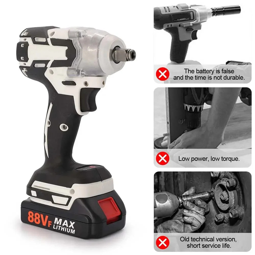 1000Nm 21V Cordless Electric Impact Wrench Drill Gun Ratchet Driver W/2 Battery