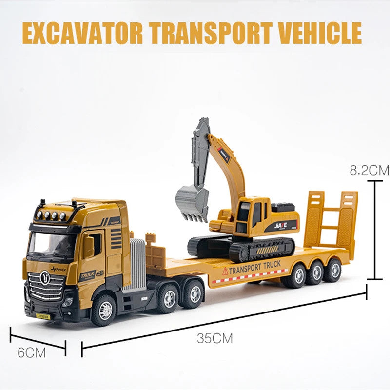 1/50 Scale Alloy Engineering Vehicle Model Set Diecast Excavator Transporter Car