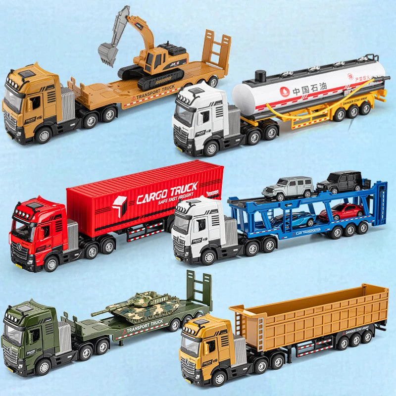 1/50 Scale Alloy Engineering Vehicle Model Set Diecast Excavator Transporter Car