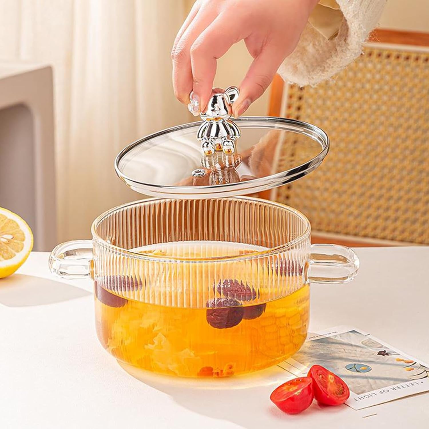 1.5L/50Oz Glass Saucepan with Cover, Saucepans Glass Casserole, Heat Resistant