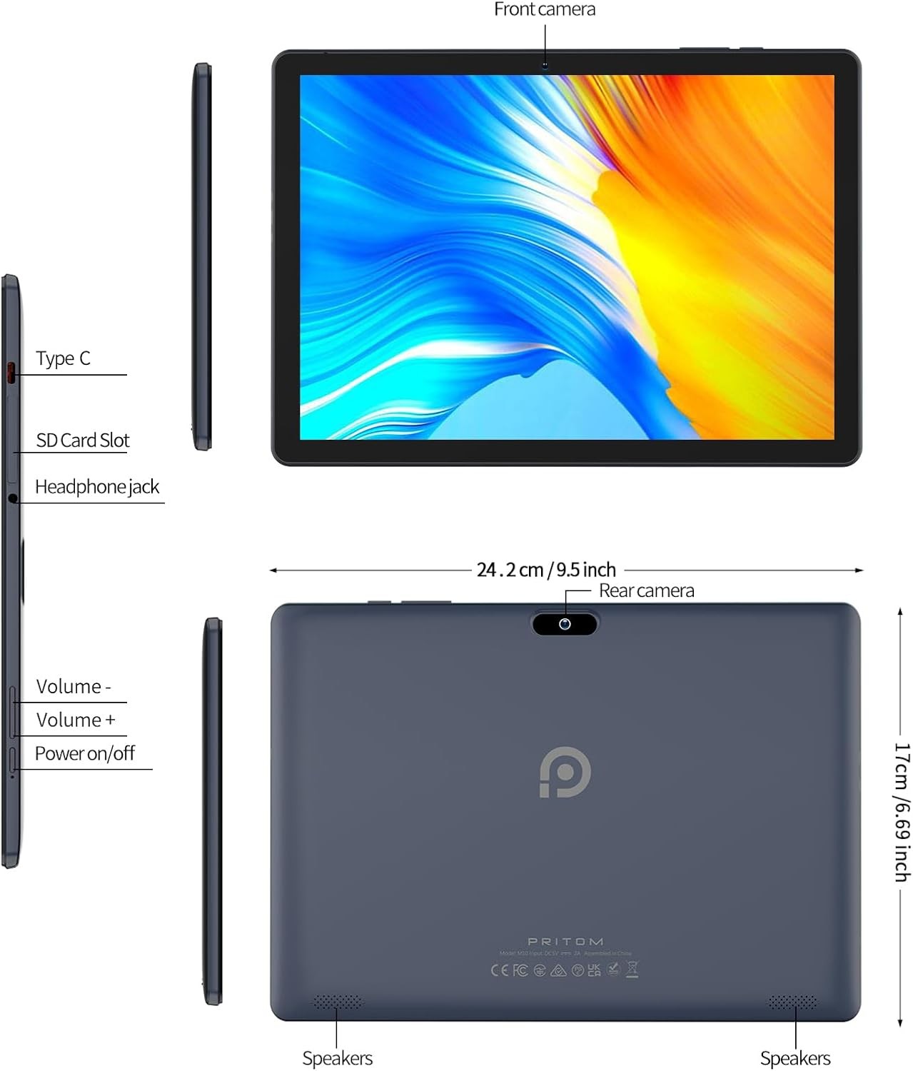10 Inch Android Wifi Tablet, 64GB ROM, 1024GB Expand, Quad Core Processor