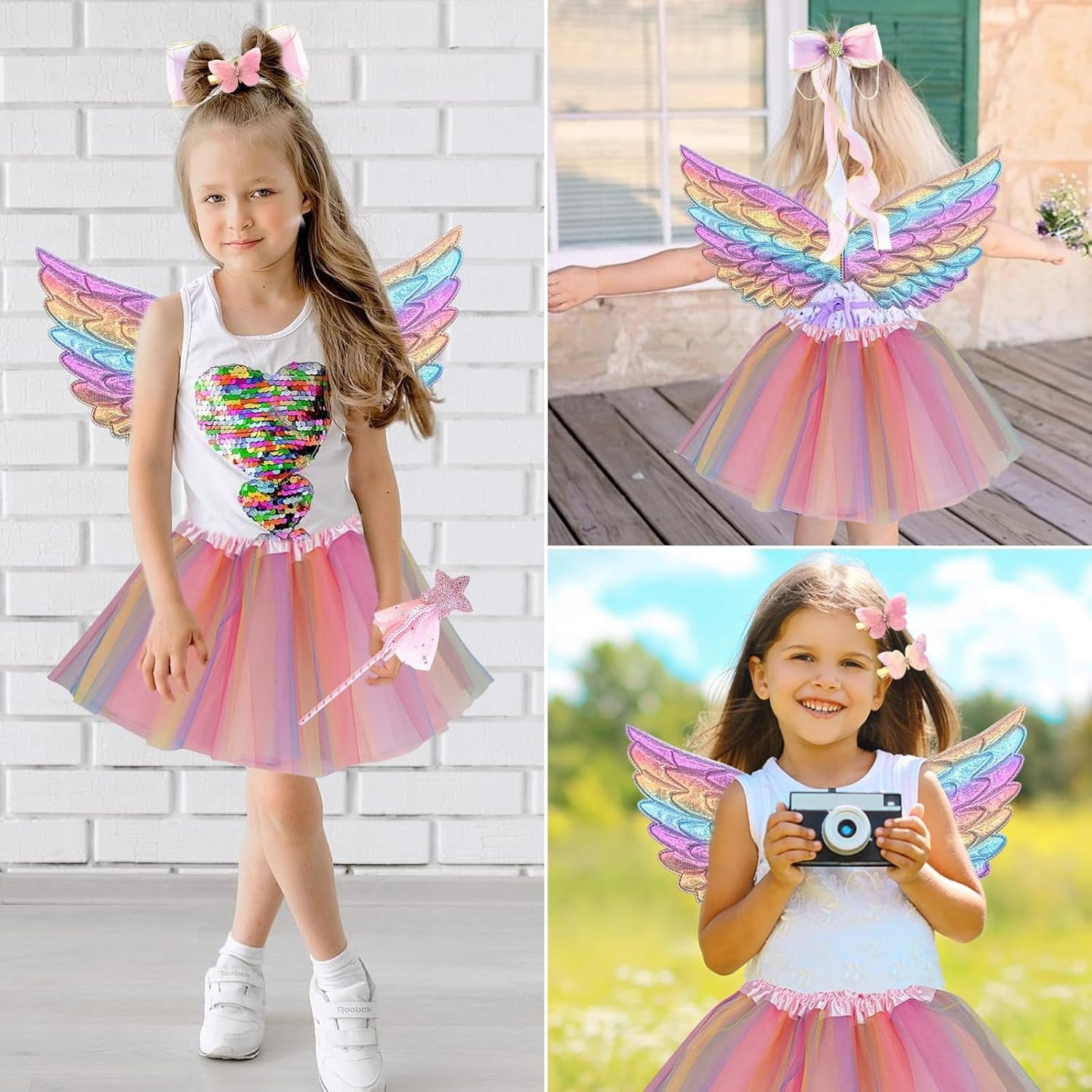 10 Pcs Fairy Costume Set for Girls, Kids Wings Costume Set, Butterfly Tutu Skirt