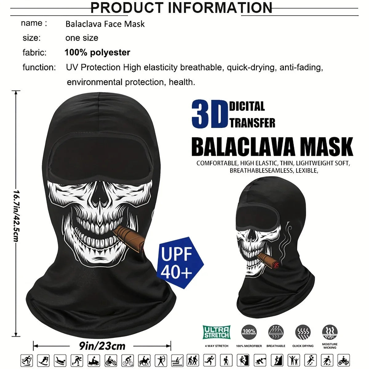 Balaclava Face Mask Moto Clown Ghost Skull Mask Breathable Windproof UV