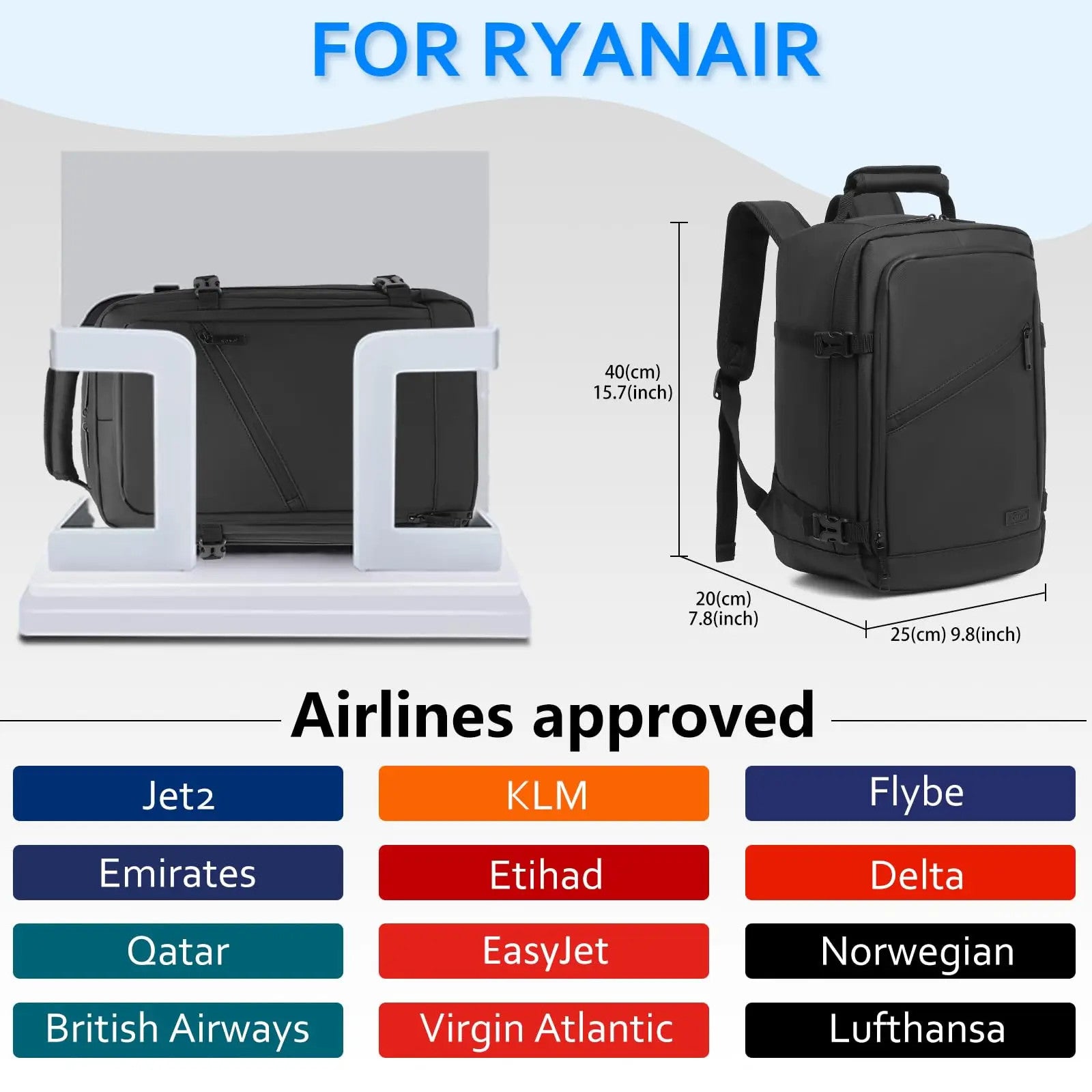 Ryanair Cabin Backpack 40X20X25Cm - 20L Waterproof Carry on Bag Airline Approved