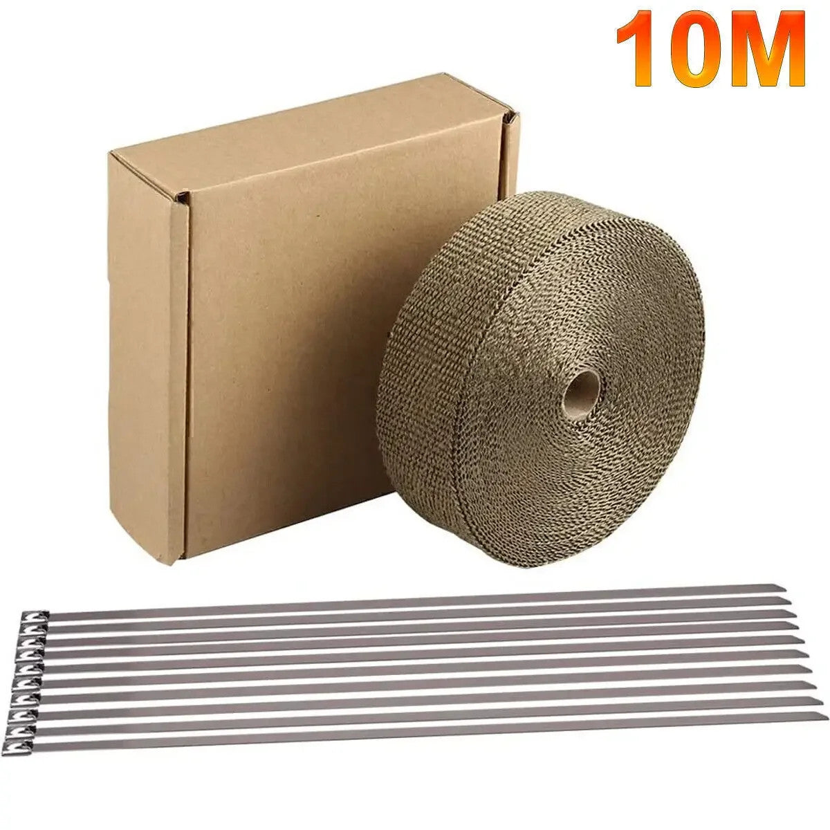 10M Titanium Gold Heat Wrap Tape Exhaust Insulating Downpipe + 10 Manifold Ties