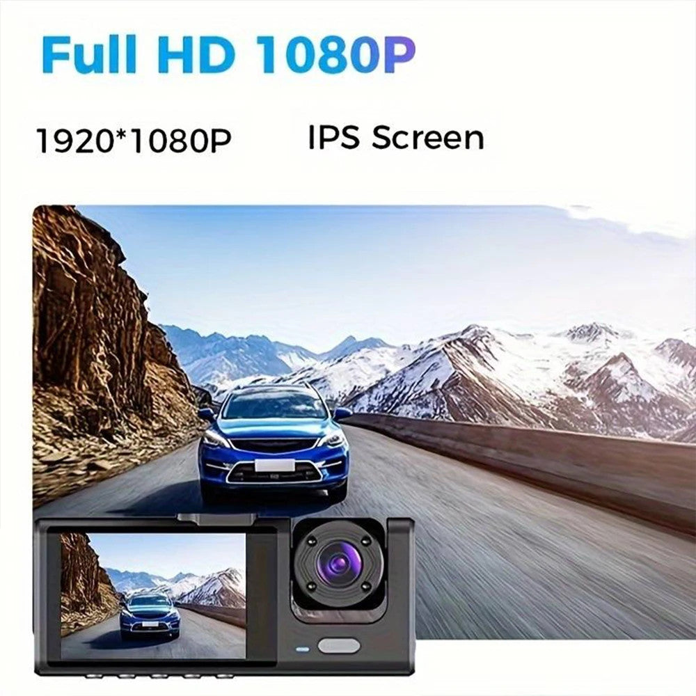 1080P Car Dash Cam with 32G Loop Recording Car DVR IPS Screen 3 Channel Cameras