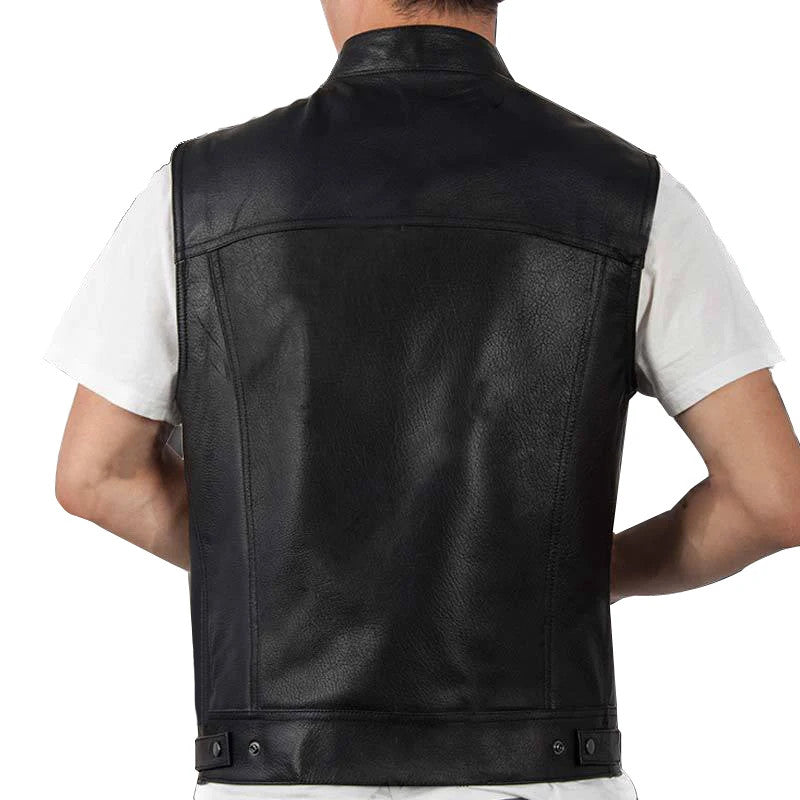Men Motorcycle Spring Jackets Punk Black Motorbike Gilet Sons of Anarchy Leather