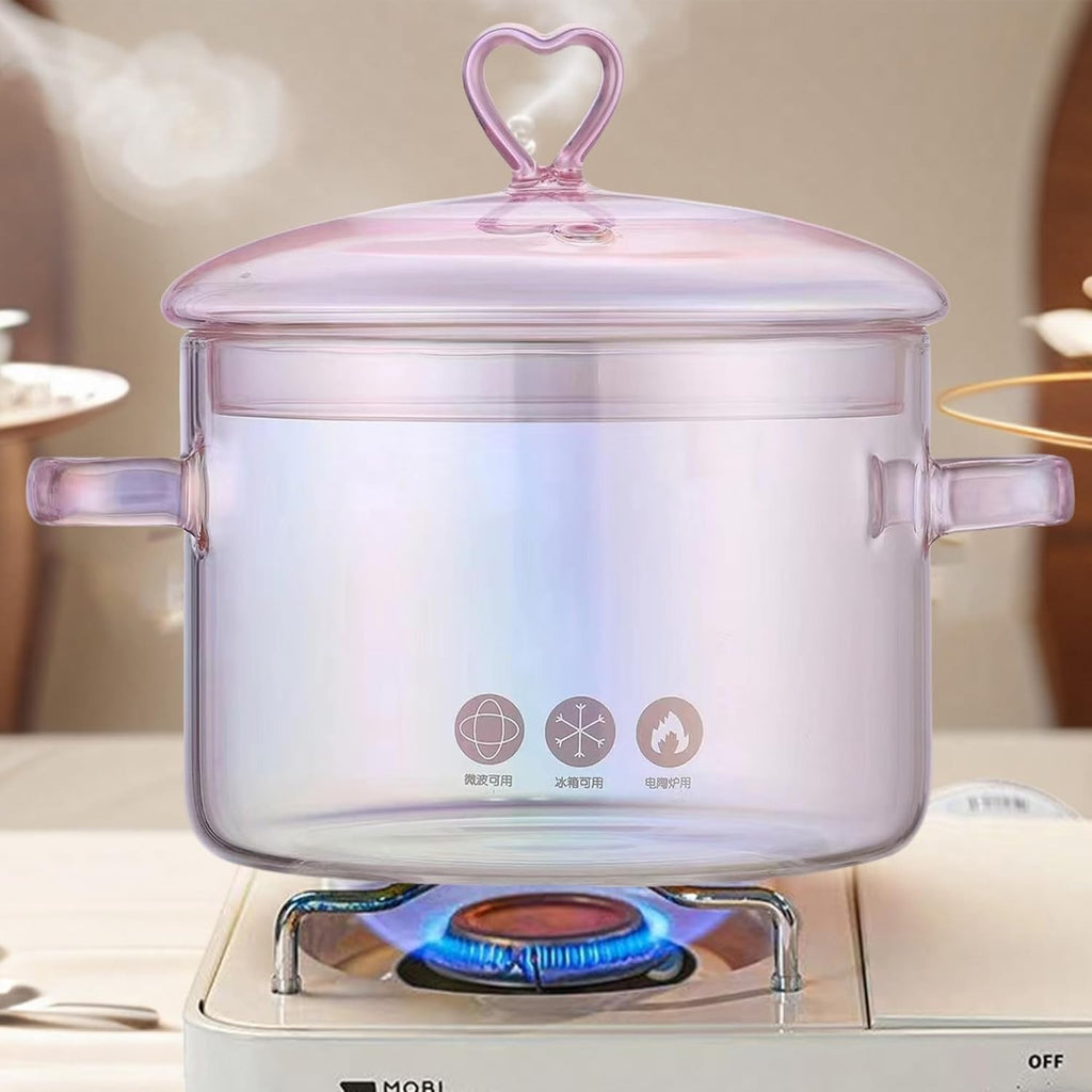 1.5L/50Oz Glass Saucepan with Cover, Saucepans Glass Casserole, Heat Resistant