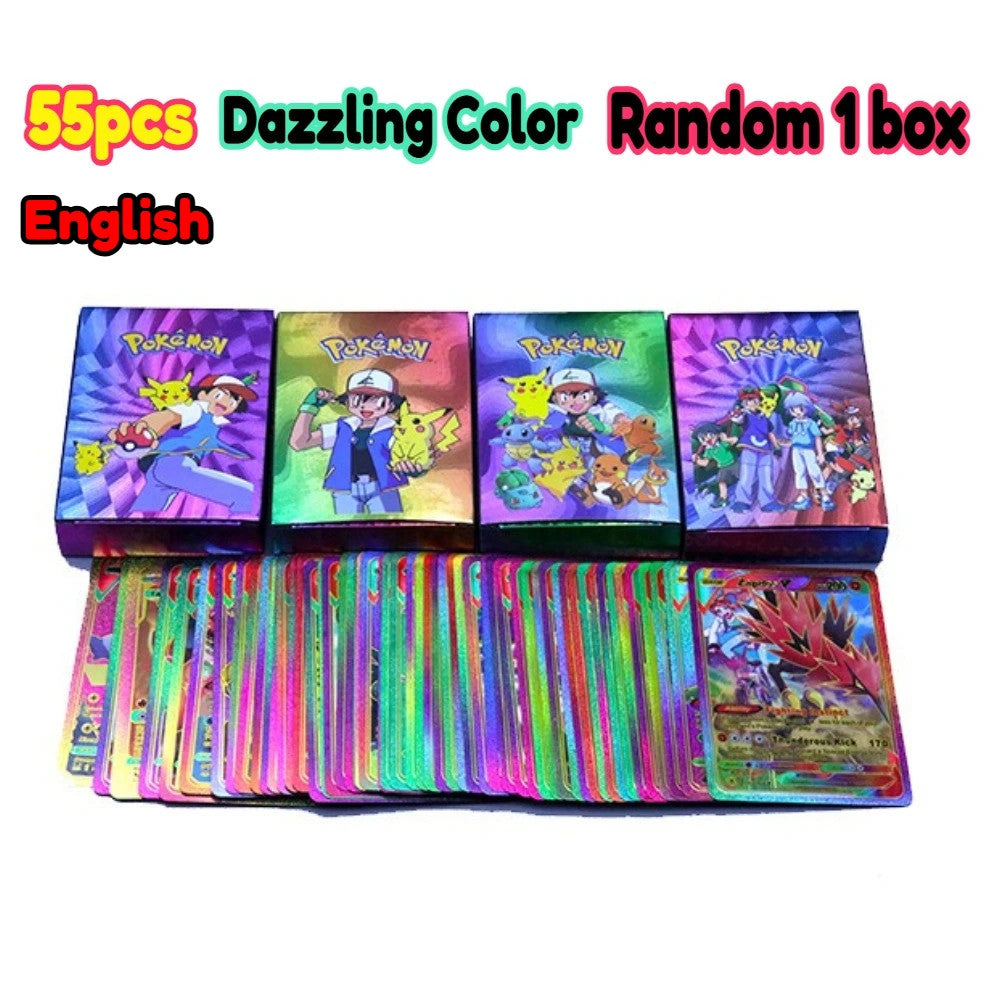 55PCS Pokemon Gold Foil Colorful Card Charizard Pikachu Arceus Silver Rainbow