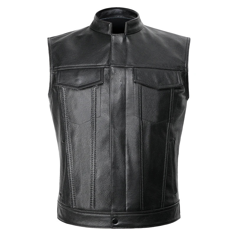 Men Motorcycle Spring Jackets Punk Black Motorbike Gilet Sons of Anarchy Leather