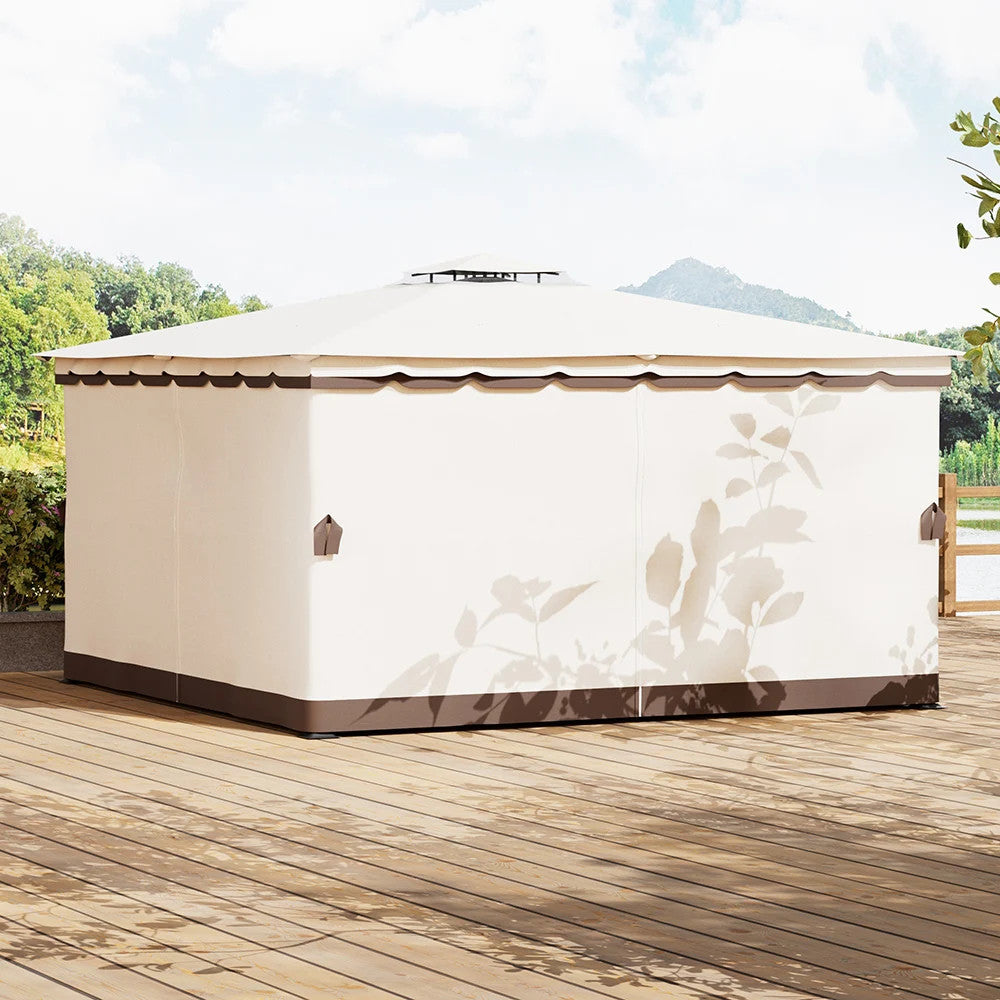 10 X 10FT Tiered Roof Metal Frame Patio Gazebo with Curtains