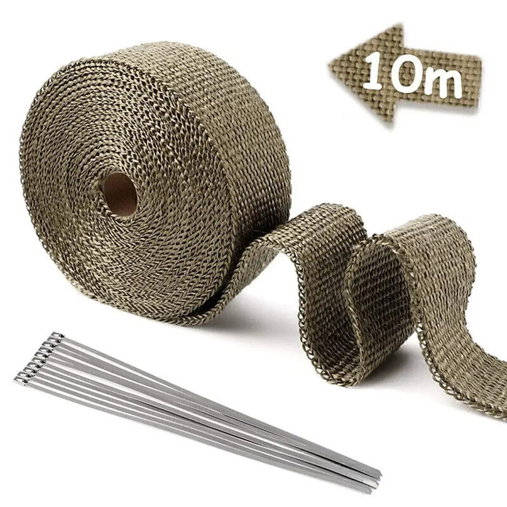 10M Titanium Gold Heat Wrap Tape Exhaust Insulating Downpipe + 10 Manifold Ties