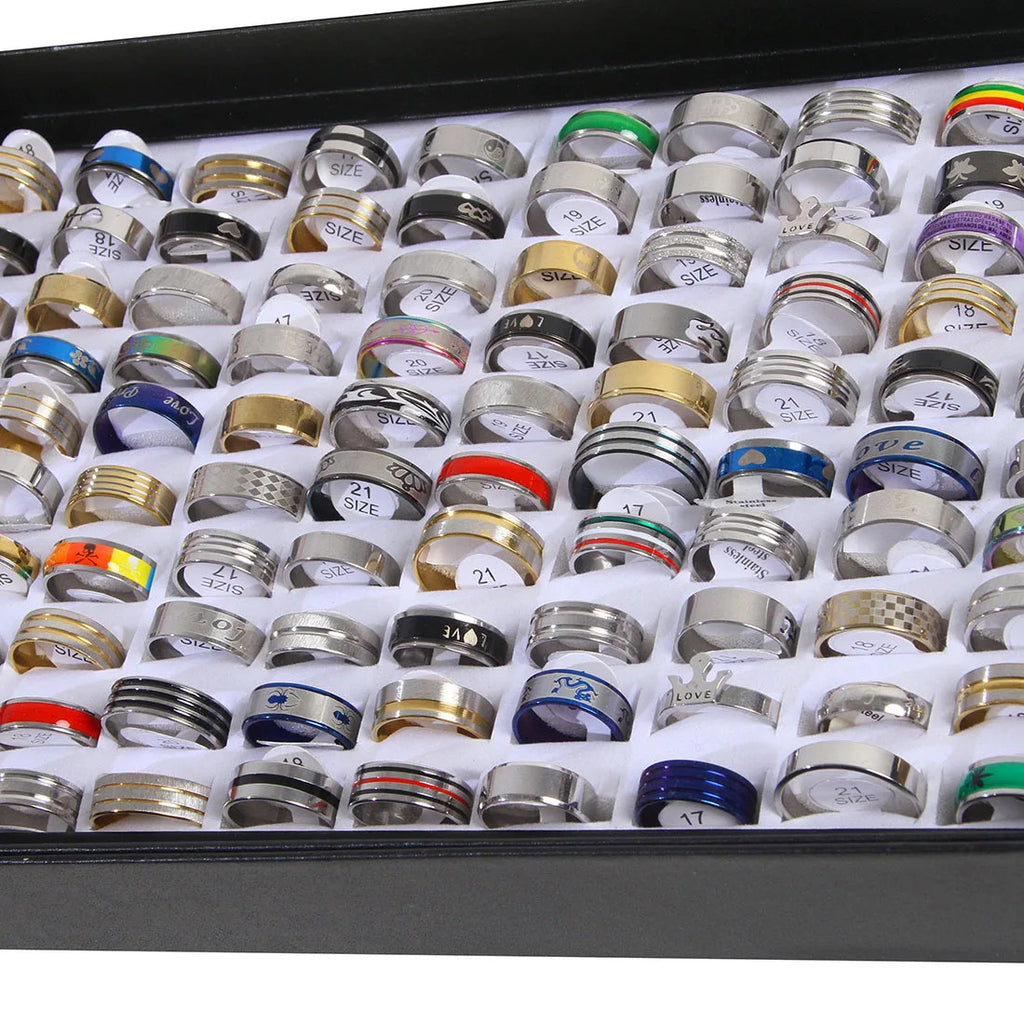 100Pcs/Lots Stainless Steel Rings Fashion Jewelry Party Gift Wedding Rings Style